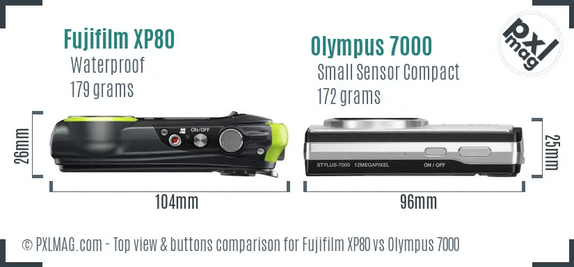 Fujifilm XP80 vs Olympus 7000 top view buttons comparison