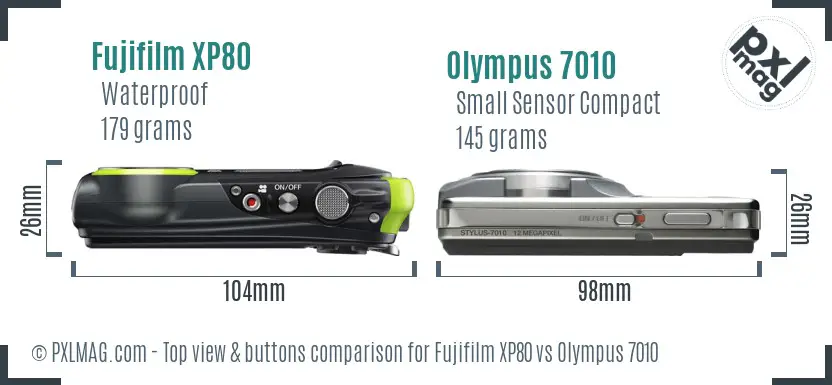 Fujifilm XP80 vs Olympus 7010 top view buttons comparison Fujifilm XP80 vs Olympus 7010 top view buttons comparison
