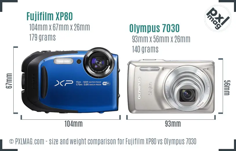 Fujifilm XP80 vs Olympus 7030 size comparison