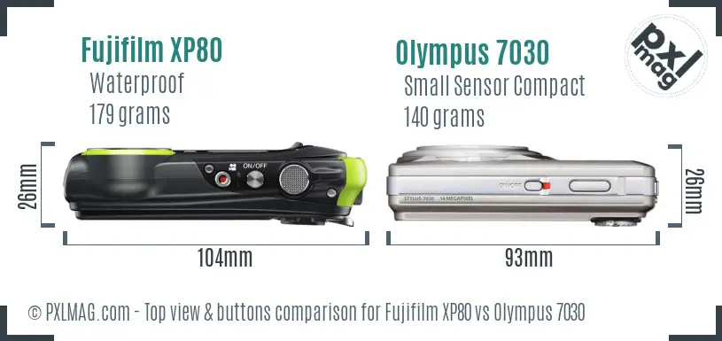 Fujifilm XP80 vs Olympus 7030 top view buttons comparison