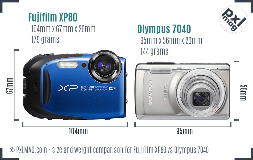 Fujifilm XP80 vs Olympus 7040 size comparison