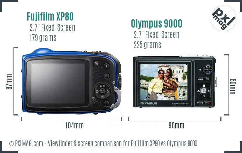 Fujifilm XP80 vs Olympus 9000 Screen and Viewfinder comparison