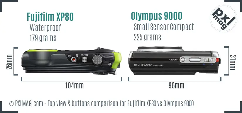Fujifilm XP80 vs Olympus 9000 top view buttons comparison