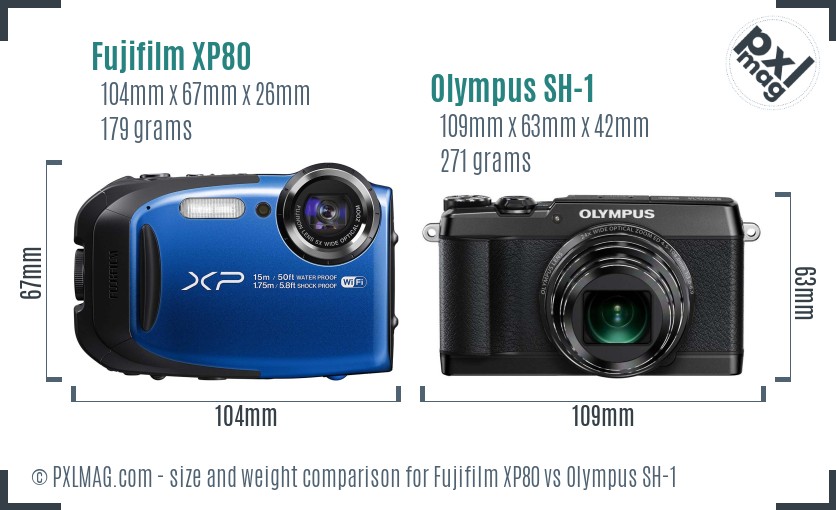 Fujifilm XP80 vs Olympus SH-1 size comparison