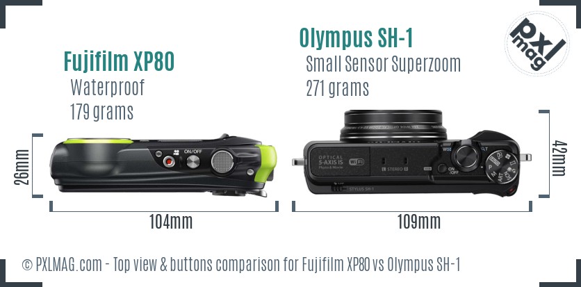 Fujifilm XP80 vs Olympus SH-1 top view buttons comparison