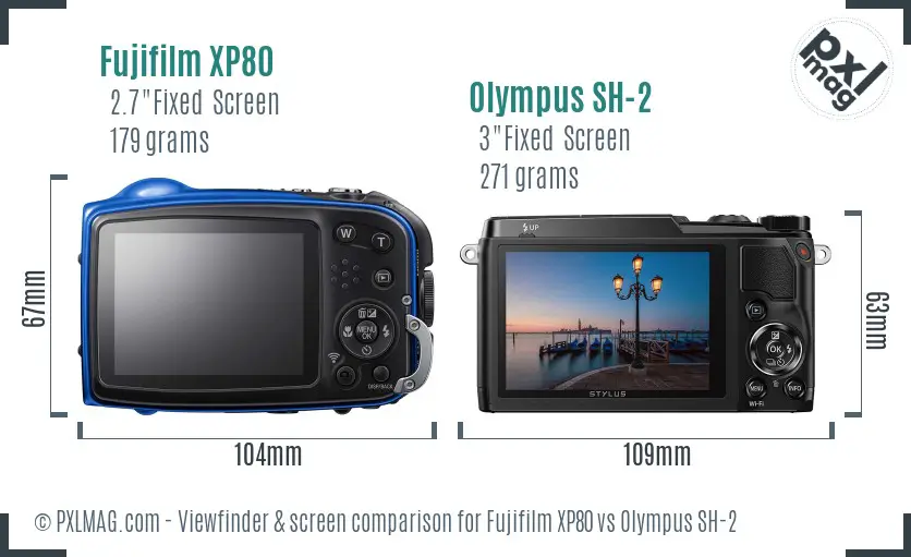 Fujifilm XP80 vs Olympus SH-2 Screen and Viewfinder comparison