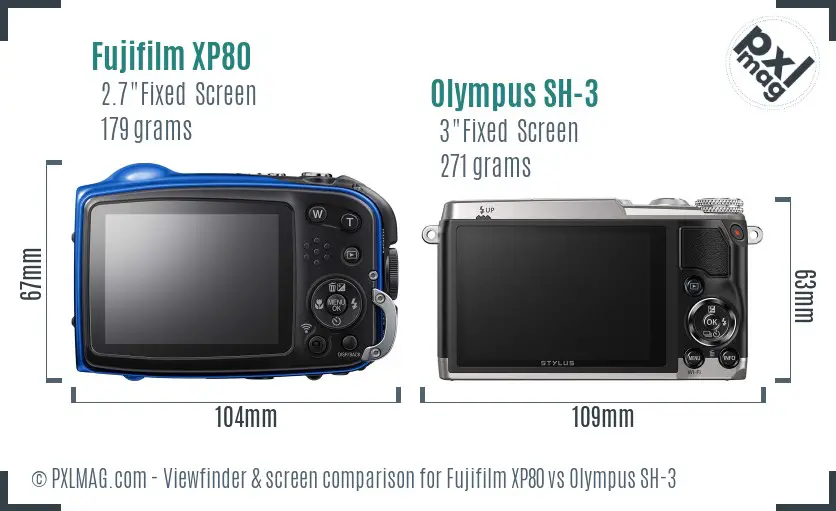 Fujifilm XP80 vs Olympus SH-3 Screen and Viewfinder comparison