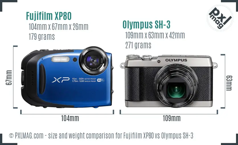 Fujifilm XP80 vs Olympus SH-3 size comparison