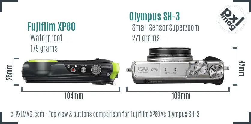 Fujifilm XP80 vs Olympus SH-3 top view buttons comparison
