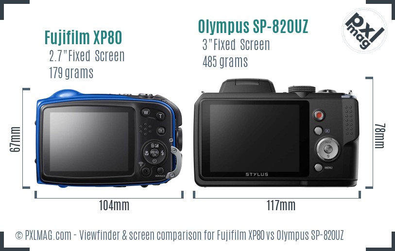 Fujifilm XP80 vs Olympus SP-820UZ Screen and Viewfinder comparison