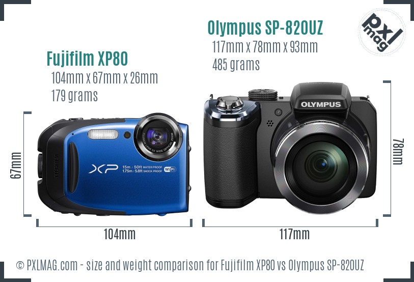 Fujifilm XP80 vs Olympus SP-820UZ size comparison
