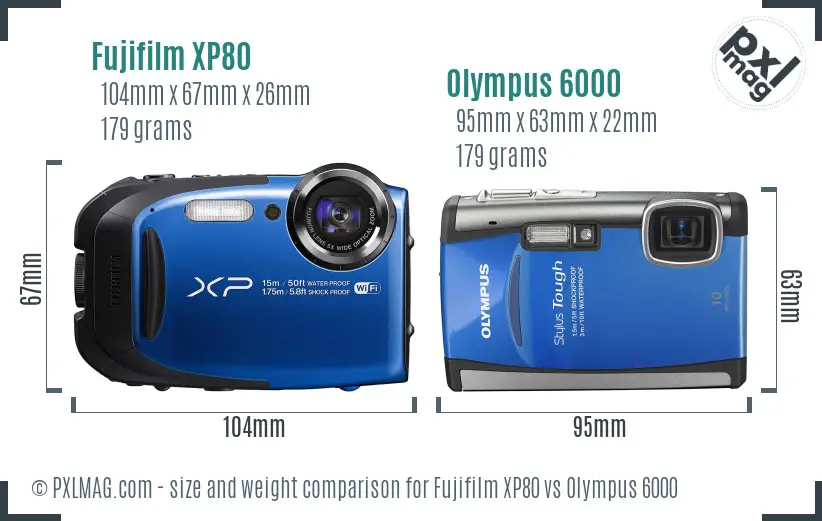 Fujifilm XP80 vs Olympus 6000 size comparison