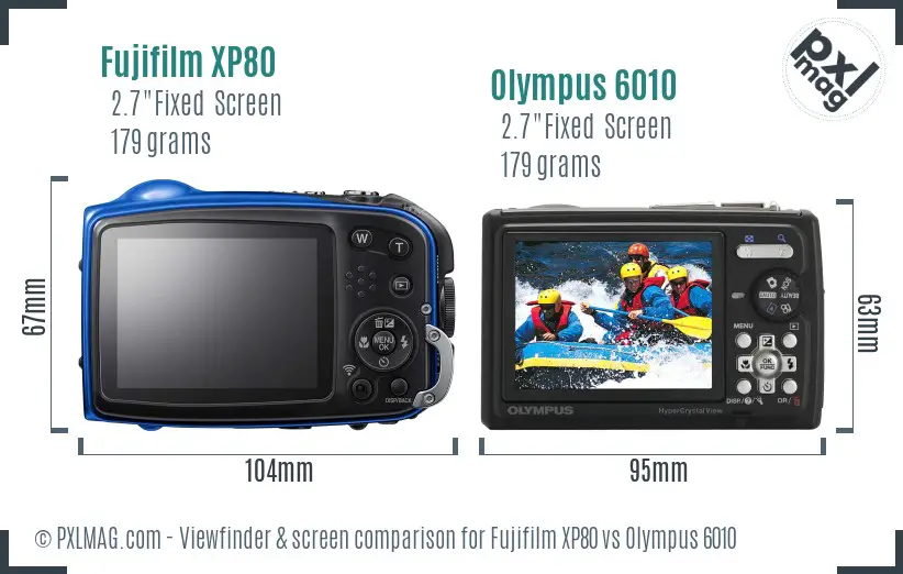 Fujifilm XP80 vs Olympus 6010 Screen and Viewfinder comparison