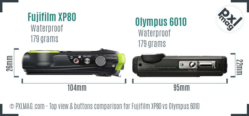 Fujifilm XP80 vs Olympus 6010 top view buttons comparison