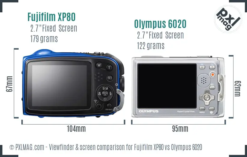 Fujifilm XP80 vs Olympus 6020 Screen and Viewfinder comparison