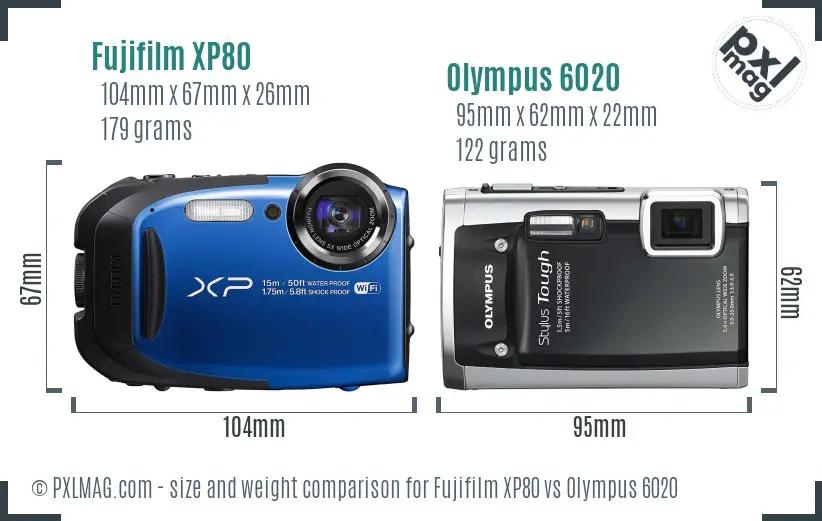 Fujifilm XP80 vs Olympus 6020 size comparison