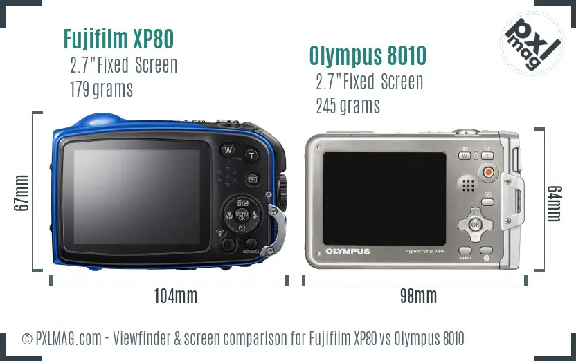 Fujifilm XP80 vs Olympus 8010 Screen and Viewfinder comparison