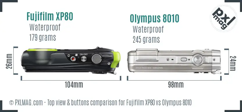 Fujifilm XP80 vs Olympus 8010 top view buttons comparison