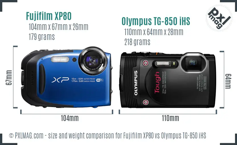 Fujifilm XP80 vs Olympus TG-850 iHS size comparison Fujifilm XP80 vs Olympus TG-850 iHS size comparison