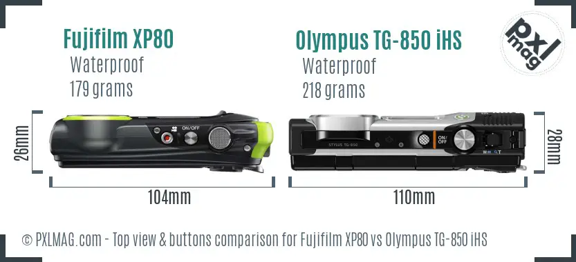 Fujifilm XP80 vs Olympus TG-850 iHS top view buttons comparison Fujifilm XP80 vs Olympus TG-850 iHS top view buttons comparison