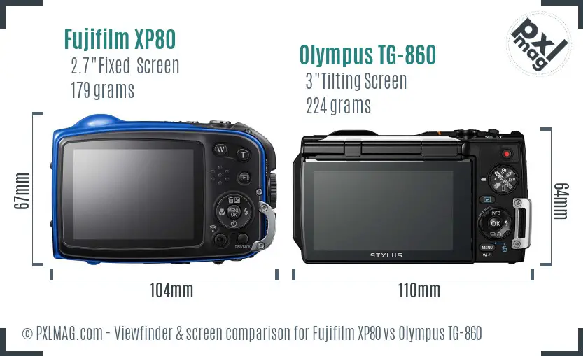 Fujifilm XP80 vs Olympus TG-860 Screen and Viewfinder comparison