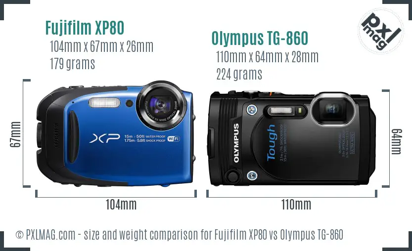 Fujifilm XP80 vs Olympus TG-860 size comparison