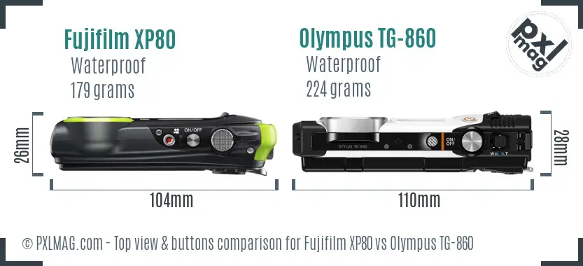 Fujifilm XP80 vs Olympus TG-860 top view buttons comparison