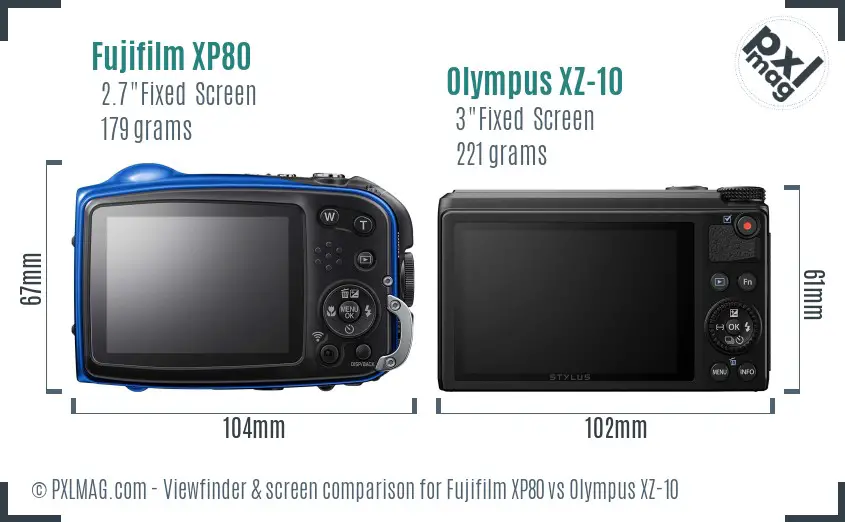 Fujifilm XP80 vs Olympus XZ-10 Screen and Viewfinder comparison