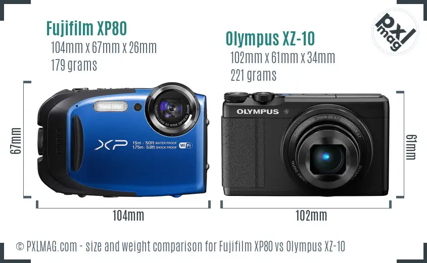 Fujifilm XP80 vs Olympus XZ-10 size comparison