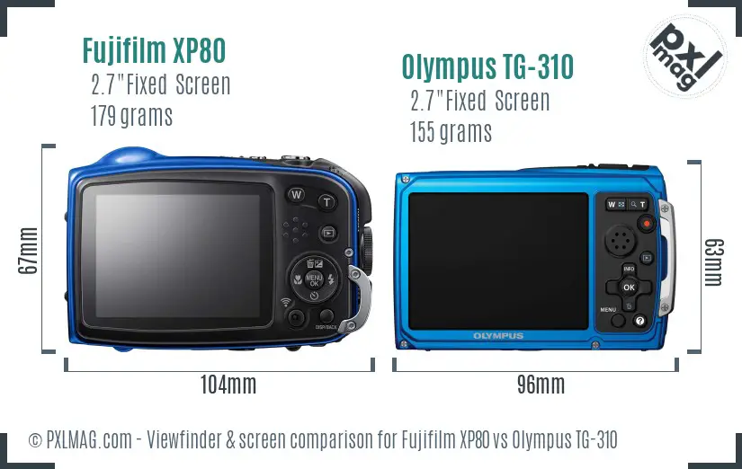 Fujifilm XP80 vs Olympus TG-310 Screen and Viewfinder comparison