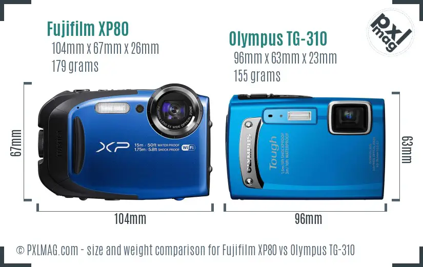 Fujifilm XP80 vs Olympus TG-310 size comparison