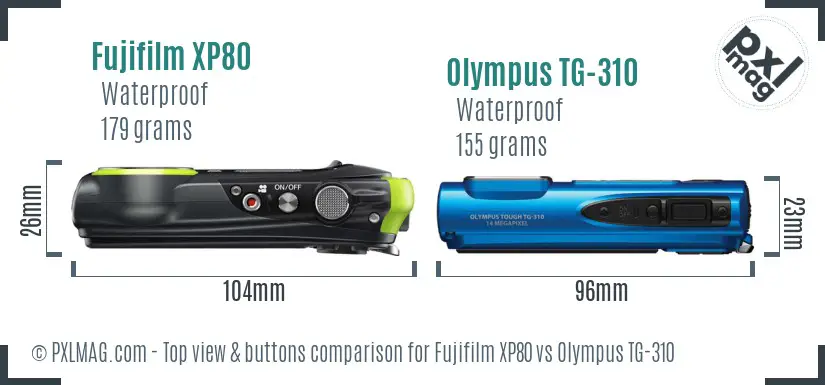 Fujifilm XP80 vs Olympus TG-310 top view buttons comparison