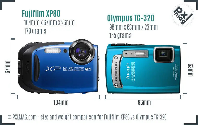 Fujifilm XP80 vs Olympus TG-320 size comparison