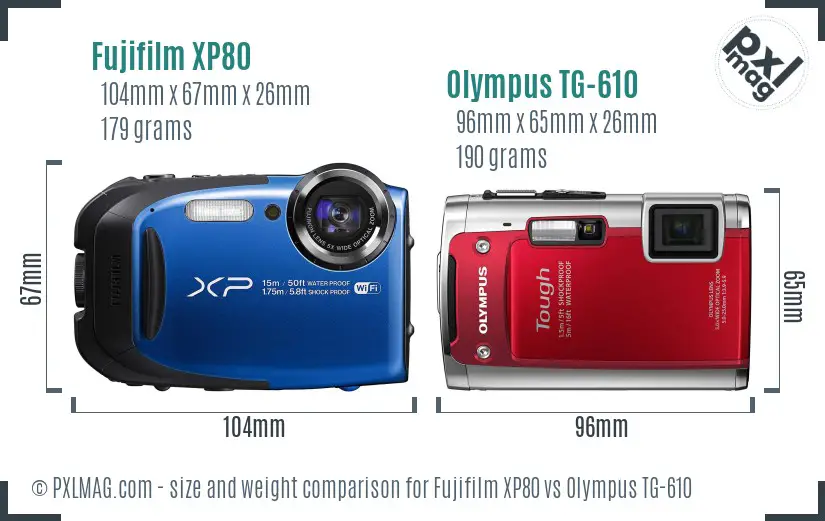 Fujifilm XP80 vs Olympus TG-610 size comparison
