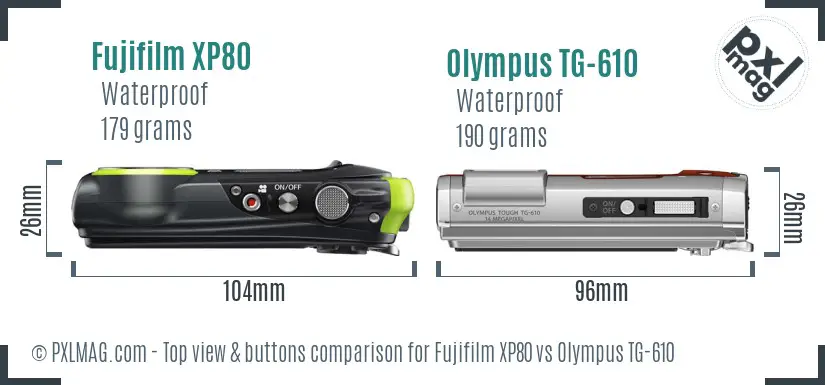 Fujifilm XP80 vs Olympus TG-610 top view buttons comparison