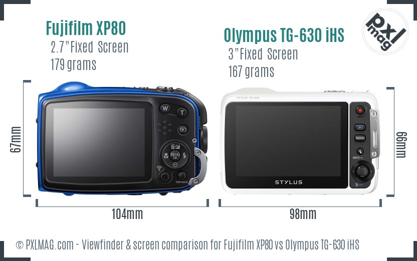 Fujifilm XP80 vs Olympus TG-630 iHS Screen and Viewfinder comparison