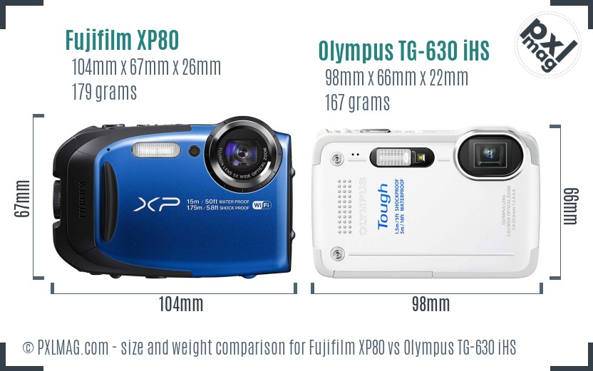 Fujifilm XP80 vs Olympus TG-630 iHS size comparison