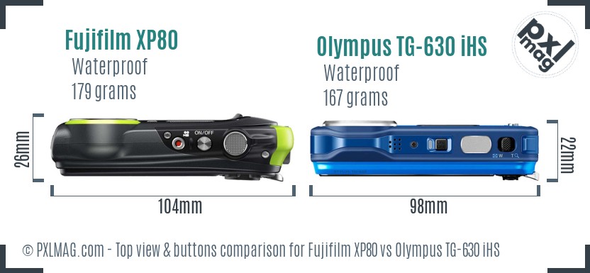 Fujifilm XP80 vs Olympus TG-630 iHS top view buttons comparison