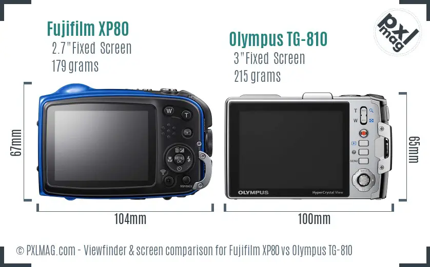 Fujifilm XP80 vs Olympus TG-810 Screen and Viewfinder comparison