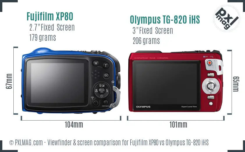 Fujifilm XP80 vs Olympus TG-820 iHS Screen and Viewfinder comparison