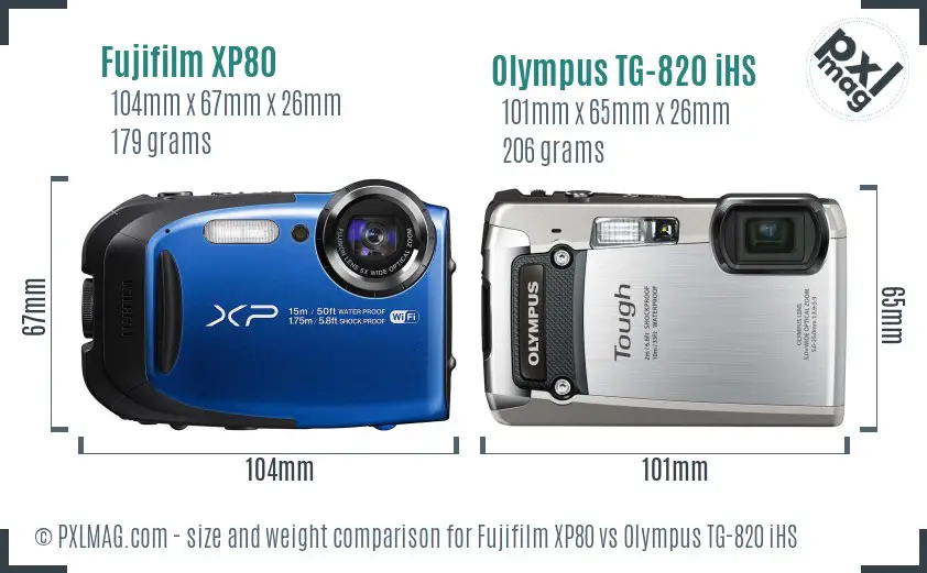 Fujifilm XP80 vs Olympus TG-820 iHS size comparison