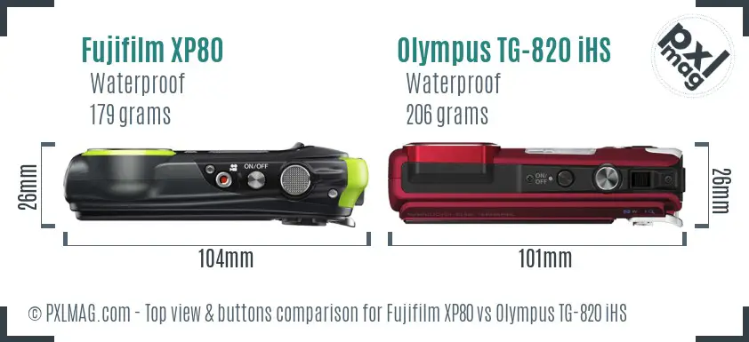 Fujifilm XP80 vs Olympus TG-820 iHS top view buttons comparison