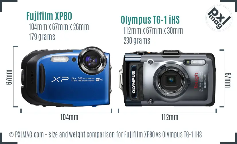 Fujifilm XP80 vs Olympus TG-1 iHS size comparison