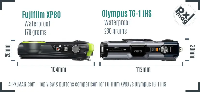 Fujifilm XP80 vs Olympus TG-1 iHS top view buttons comparison
