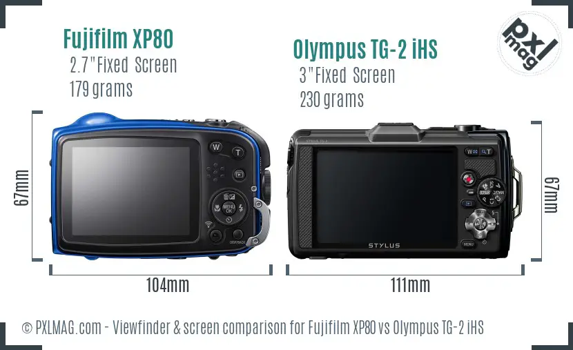 Fujifilm XP80 vs Olympus TG-2 iHS Screen and Viewfinder comparison
