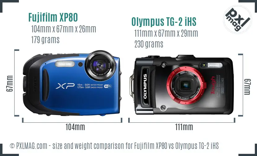 Fujifilm XP80 vs Olympus TG-2 iHS size comparison