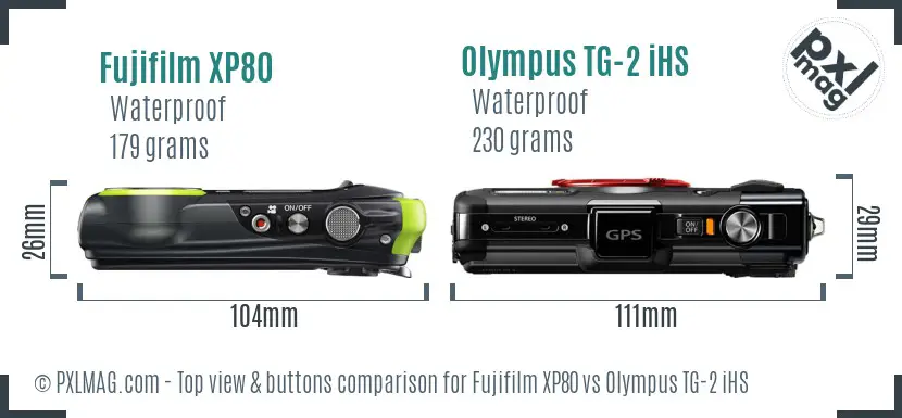 Fujifilm XP80 vs Olympus TG-2 iHS top view buttons comparison