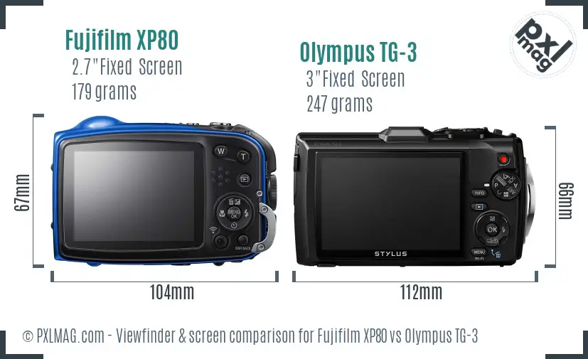 Fujifilm XP80 vs Olympus TG-3 Screen and Viewfinder comparison
