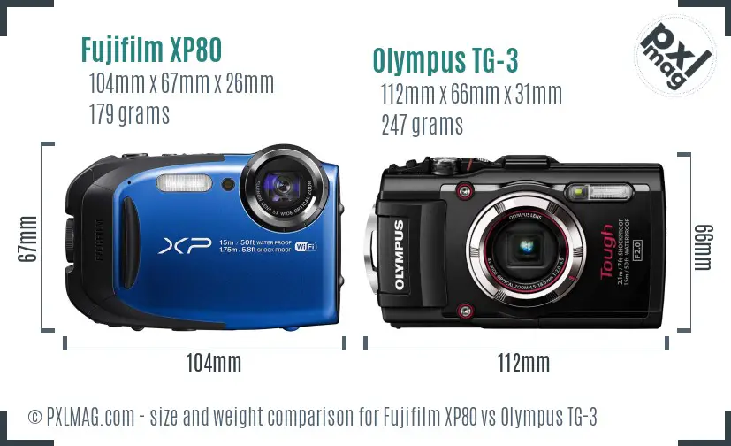 Fujifilm XP80 vs Olympus TG-3 size comparison
