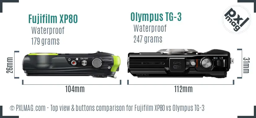 Fujifilm XP80 vs Olympus TG-3 top view buttons comparison